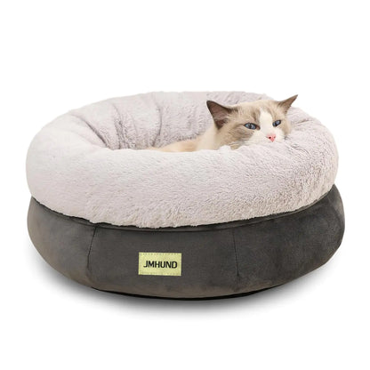 CozyNest Plush Cat Bed - 19" Deep Grey, Non-Slip Bottom