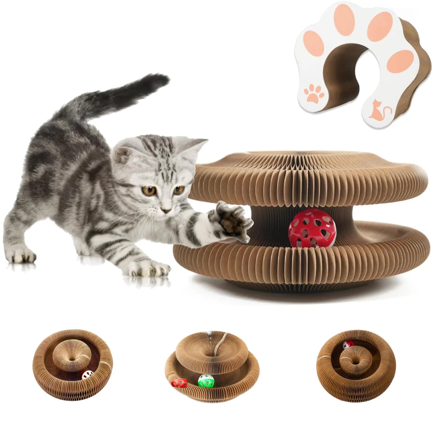 Kitty Corrugate Curlz: Foldable Cat Toy with Ball Track
