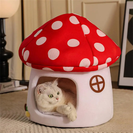 Mushroom Cow Cat Cave - Chocolate Cookie Style Pet Bed