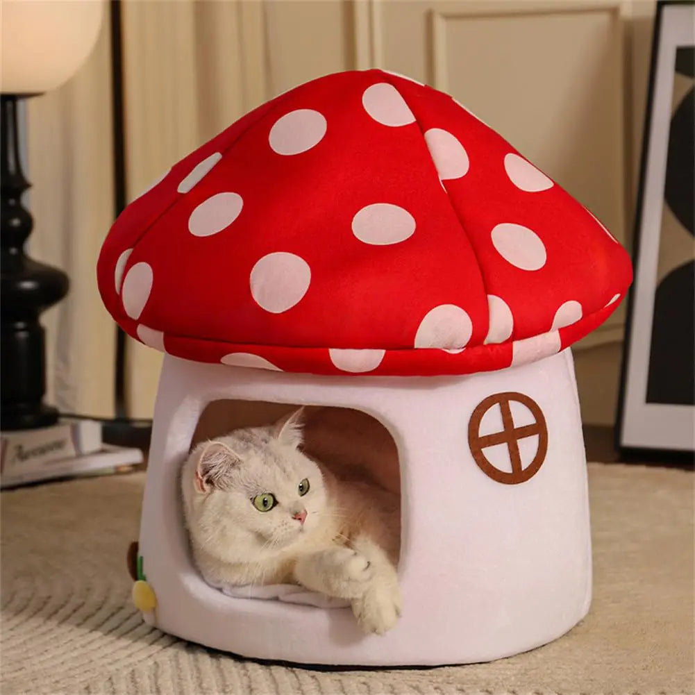 Mushroom Cow Cat Cave - Chocolate Cookie Style Pet Bed