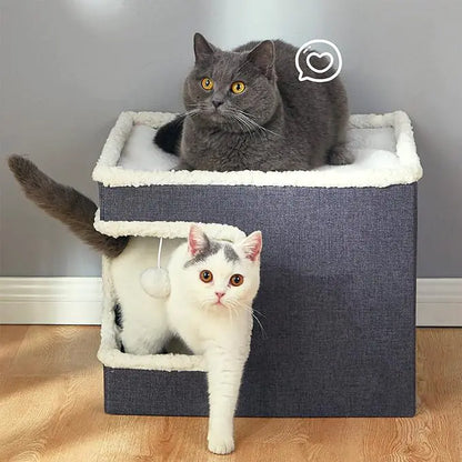 Foldable Cat House with Scratching Board and Ball